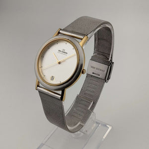 Skagen Silver Tone Unisex Watch, Gold Tone Details, Date Window, Adjustable Mesh Strap