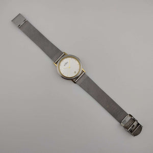 Skagen Silver Tone Unisex Watch, Gold Tone Details, Date Window, Adjustable Mesh Strap