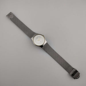 Skagen Unisex Silver Tone Watch, Gold Tone Details, Adjustable Mesh Strap