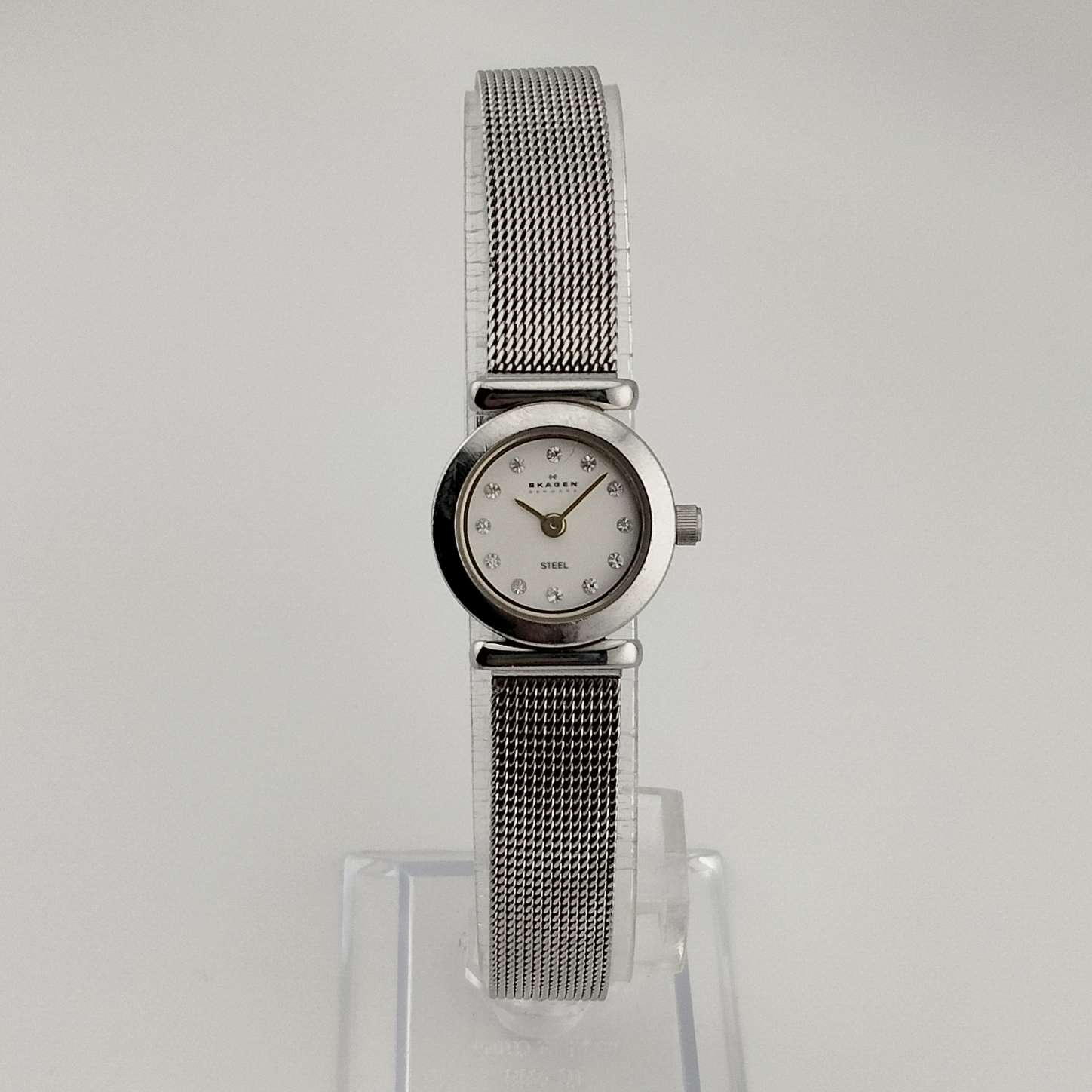 Skagen Petite Silver Tone Watch, Jewel Details, Adjustable Mesh Strap