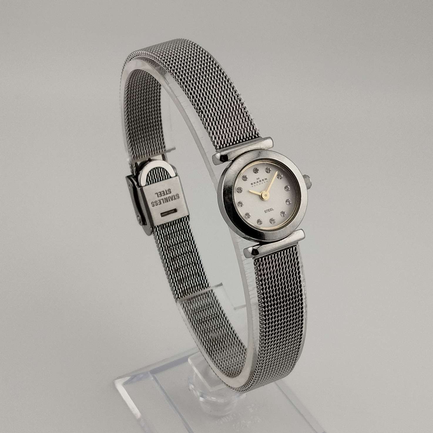 Skagen Petite Silver Tone Watch, Jewel Details, Adjustable Mesh Strap