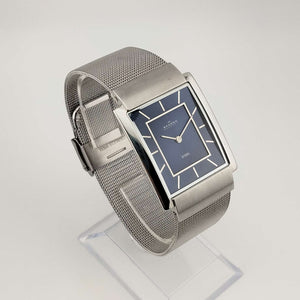 Skagen Men's Silver Tone Watch, Rectangular Royal Blue Dial, Adjustable Metal Mesh Strap