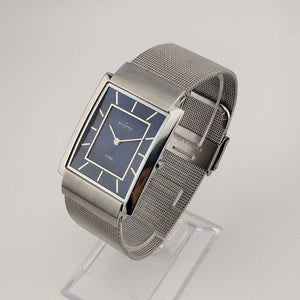 Skagen Men's Silver Tone Watch, Rectangular Royal Blue Dial, Adjustable Metal Mesh Strap