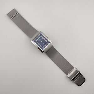 Skagen Men's Silver Tone Watch, Rectangular Royal Blue Dial, Adjustable Metal Mesh Strap