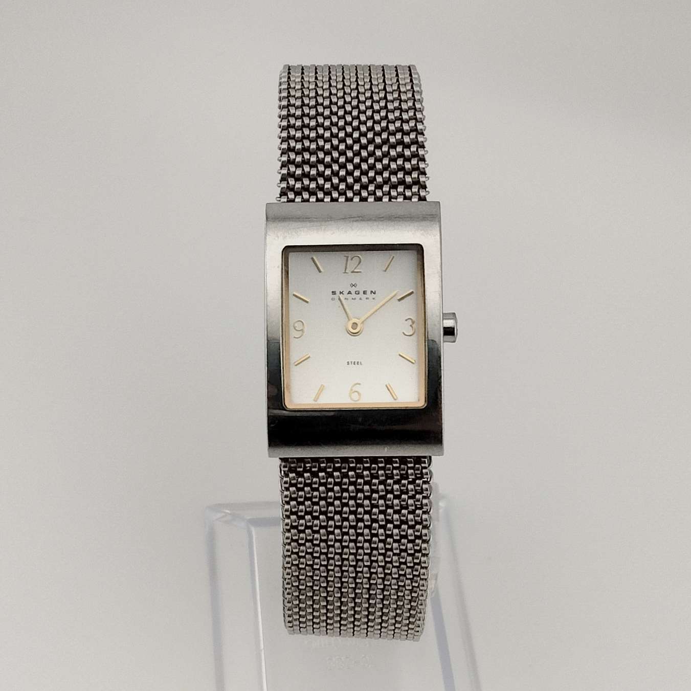 Skagen Women's Silver Tone Watch, Rectangular Dial, Stretch Mesh Strap