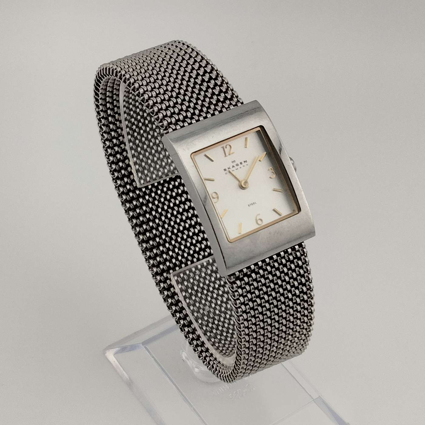 Skagen Women's Silver Tone Watch, Rectangular Dial, Stretch Mesh Strap