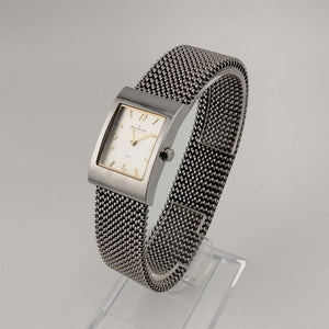 Skagen Women's Silver Tone Watch, Rectangular Dial, Stretch Mesh Strap