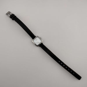 Skagen Petite Silver Tone Watch, Square Mother of Pearl Dial, Genuine Dark Brown Leather Strap