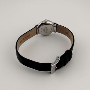 Skagen Women's Petite Watch, Silver Tone and Jewel Details, Genuine Black Leather Strap