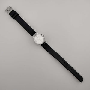 Skagen Women's Petite Watch, Silver Tone and Jewel Details, Genuine Black Leather Strap