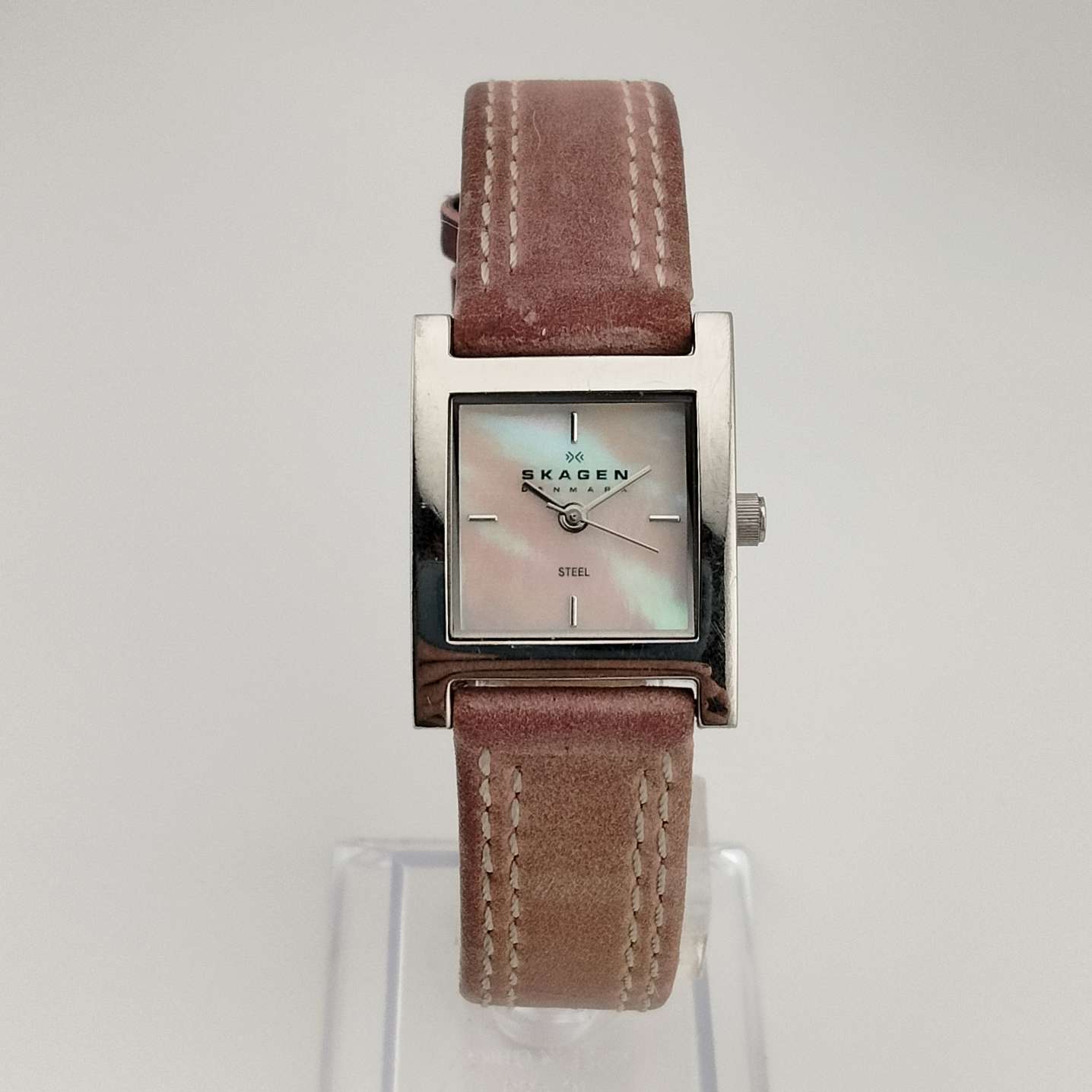 Skagen Watch, Square Pink Mother of Pearl Dial, Genuine Pink Leather Strap