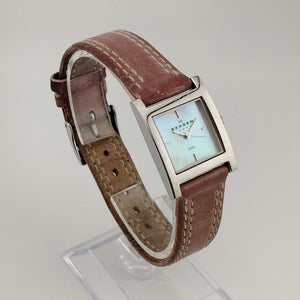 Skagen Watch, Square Pink Mother of Pearl Dial, Genuine Pink Leather Strap