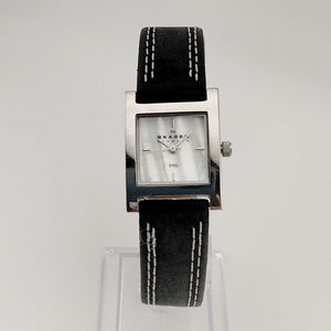 Skagen Watch, Square Mother of Pearl Dial, Genuine Black Leather Strap with Contrast Stitching