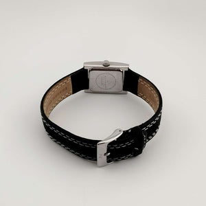 Skagen Watch, Square Mother of Pearl Dial, Genuine Black Leather Strap with Contrast Stitching