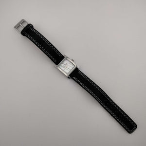 Skagen Watch, Square Mother of Pearl Dial, Genuine Black Leather Strap with Contrast Stitching