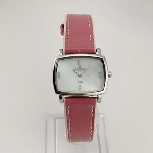 Skagen Women's Watch, Flat Rectangular Mother of Pearl Dial, Genuine Pink Leather Strap