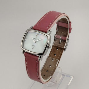 Skagen Women's Watch, Flat Rectangular Mother of Pearl Dial, Genuine Pink Leather Strap