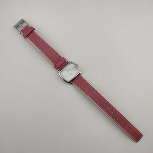 Skagen Women's Watch, Flat Rectangular Mother of Pearl Dial, Genuine Pink Leather Strap