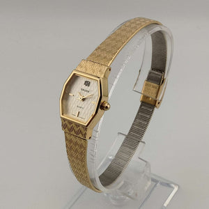 Gruen Quartz Petite Watch, All Gold Tone, Elongated Octagonal Dial, Adjustable Bracelet Strap