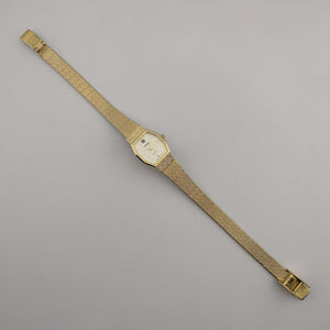 Gruen Quartz Petite Watch, All Gold Tone, Elongated Octagonal Dial, Adjustable Bracelet Strap