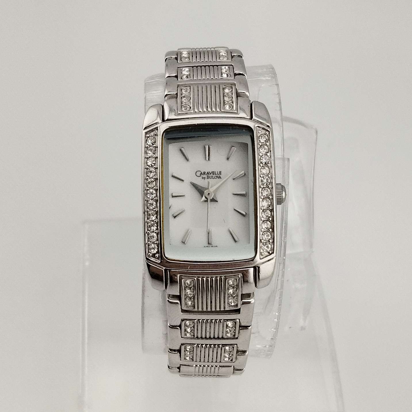 Bulova Petite Women's Watch, Silver Tone, White Rectangular Dial, Bracelet Strap