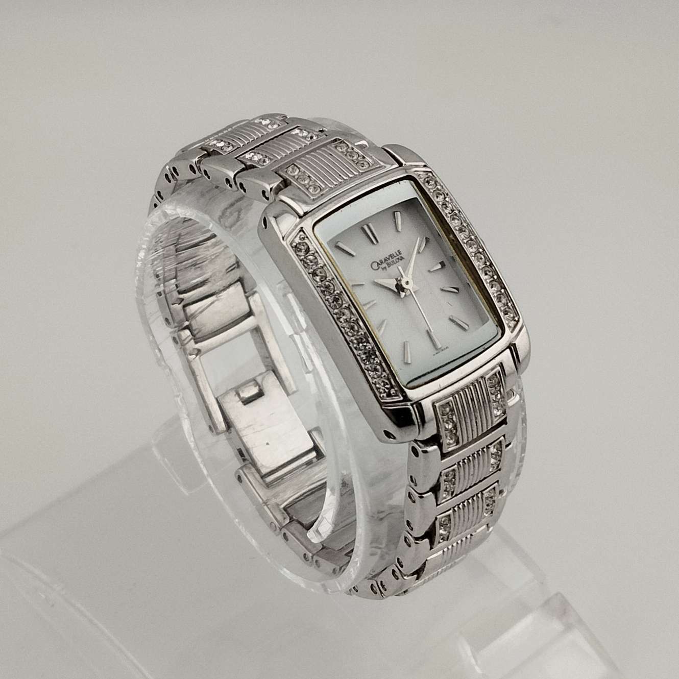 Bulova Petite Women's Watch, Silver Tone, White Rectangular Dial, Bracelet Strap