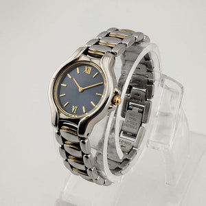 Seiko Petite Silver Tone Watch, Gold Tone Accents, Circular Blue Dial, Bracelet Strap