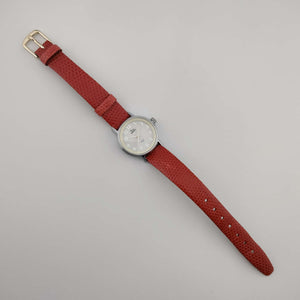 Timex Indiglo Silver Tone Watch, Circular Dial, Red Genuine Leather Strap