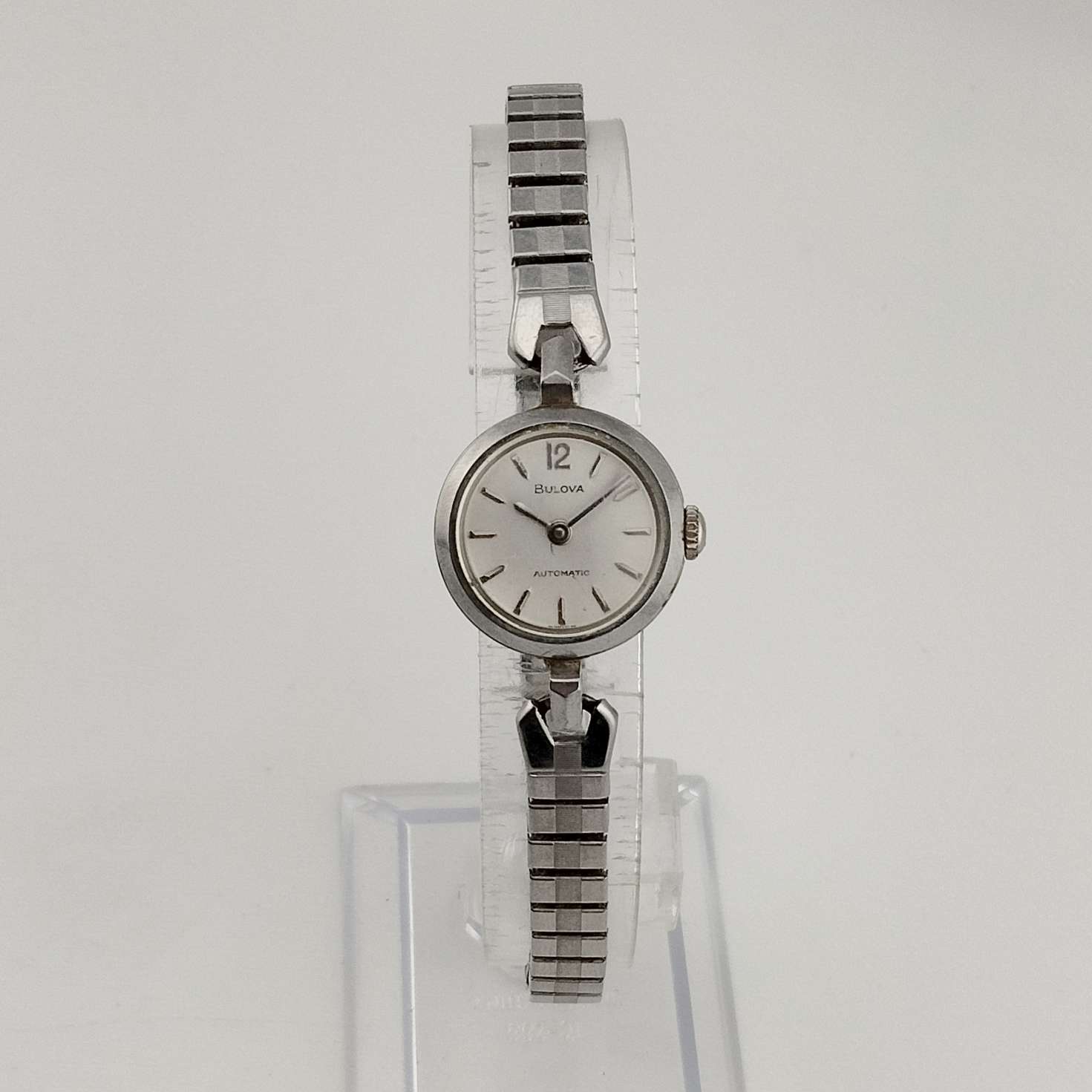 Bulova Automatic Petite Silver Tone Watch, Circular Dial, Stretch Strap