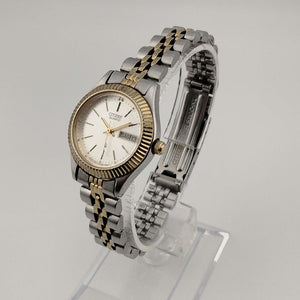 Unisex Citizen Silver Tone Watch, Gold Tone Accents, Round Dial, Date and Day, Link Strap