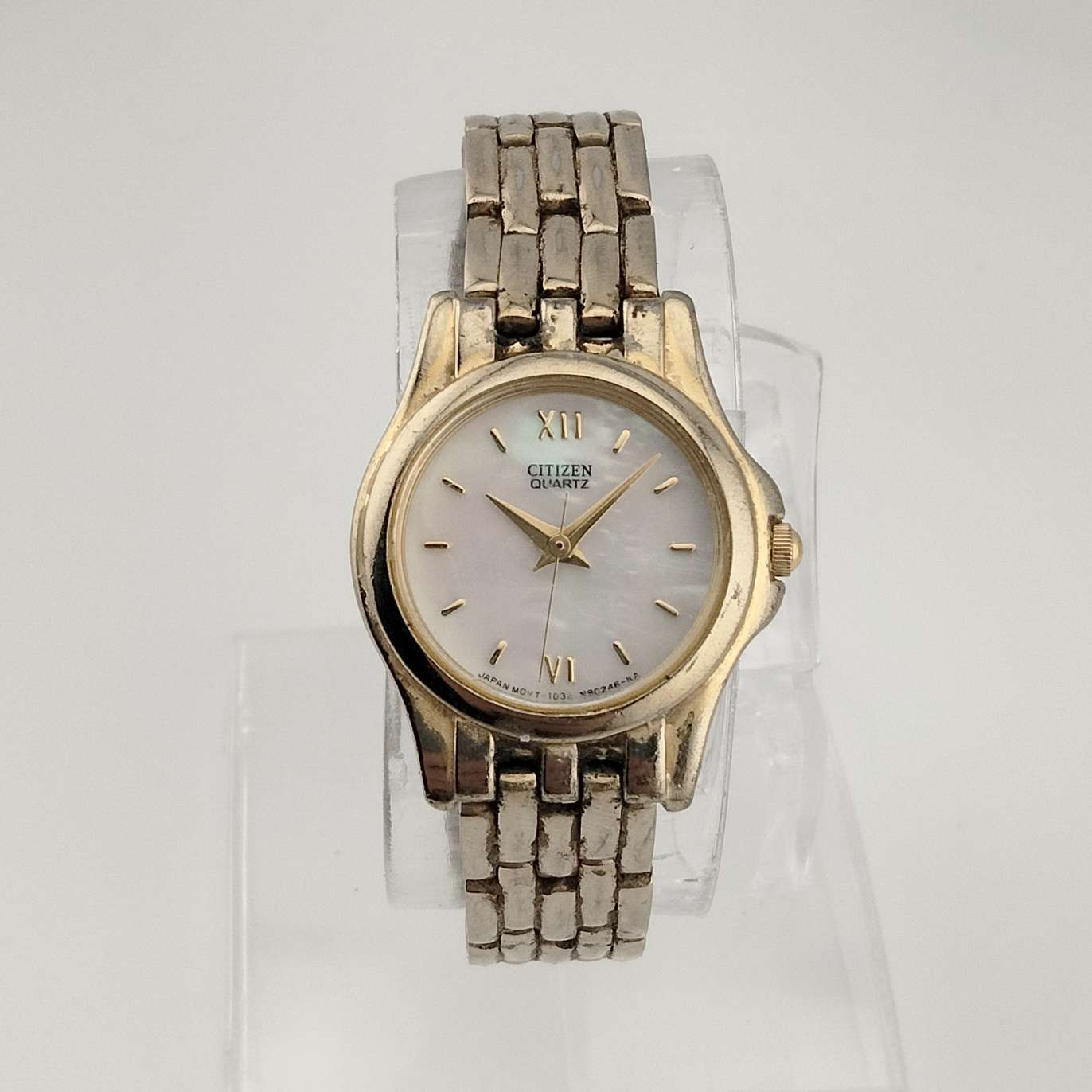 Citizen Petite Gold Tone Watch, Circular Mother of Pearl Dial, Bracelet Strap