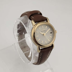 Citizen Petite "Eco-Drive" Gold Tone Watch, White Dial, Date Window, Genuine Brown Leather Strap