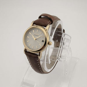 Citizen Petite "Eco-Drive" Gold Tone Watch, White Dial, Date Window, Genuine Brown Leather Strap