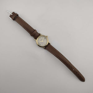 Citizen Petite "Eco-Drive" Gold Tone Watch, White Dial, Date Window, Genuine Brown Leather Strap