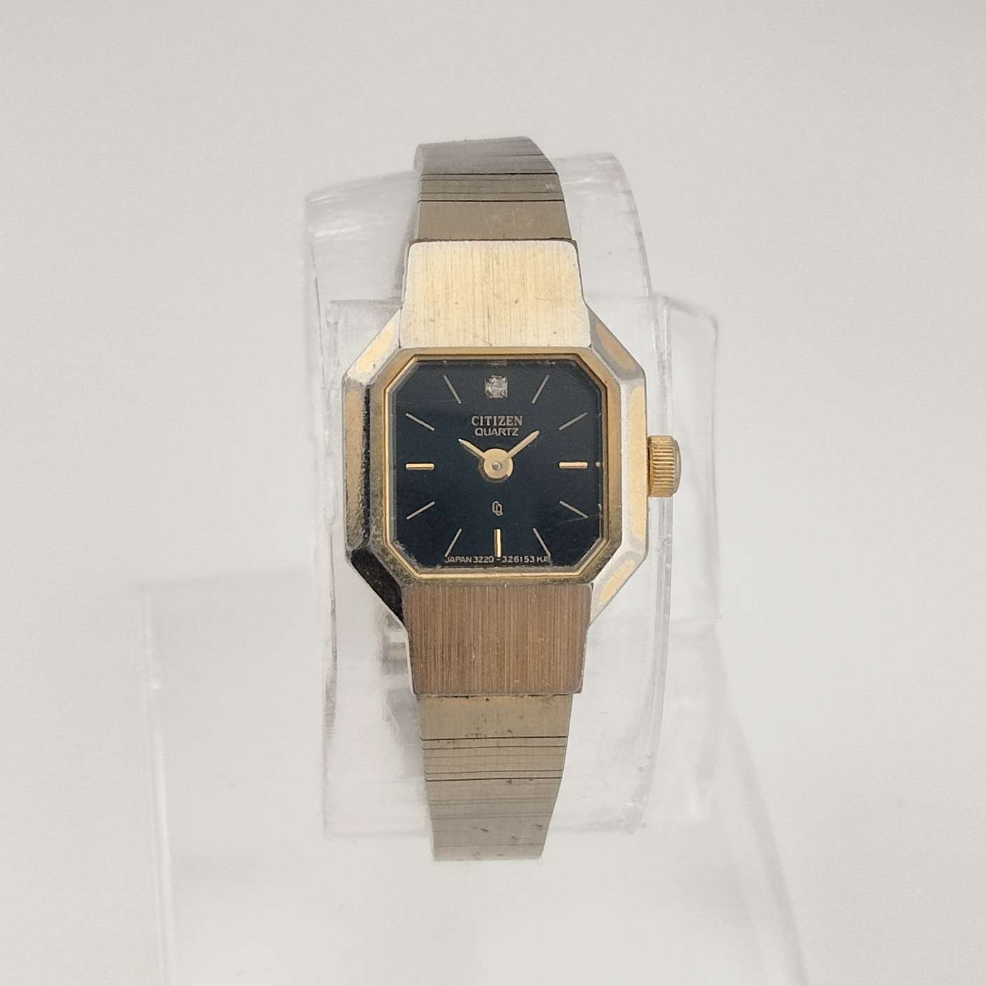 Citizen Petite Quartz Watch, Gold Tone, Black Octagonal Dial, Jewel detail, Bracelet Strap