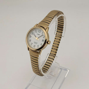 Timex Unisex Gold Tone Watch, Circular White Dial, Date Window, Stretch Strap