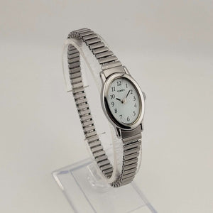 Timex Unisex Silver Tone Watch, Oval Dial, Stretch Strap