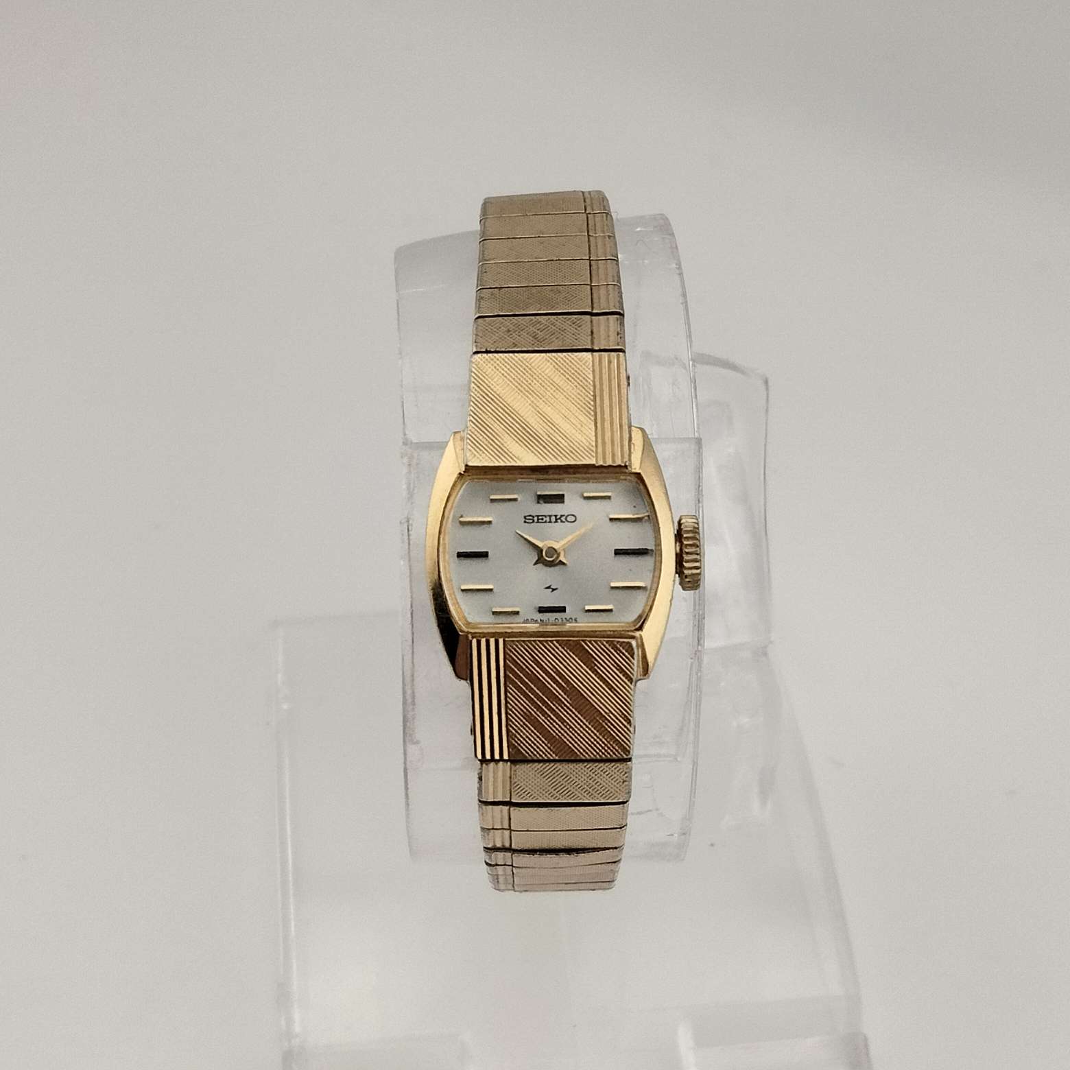 Seiko Petite Gold Tone Watch, Wind Up, Silver Tone Oval Dial, Bracelet Strap