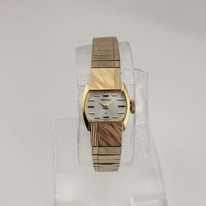 Seiko Petite Gold Tone Watch, Wind Up, Silver Tone Oval Dial, Bracelet Strap