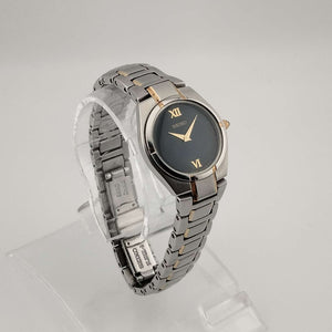 Seiko Petite Silver Tone Watch, Gold Tone Details, Black Dial, Bracelet Strap