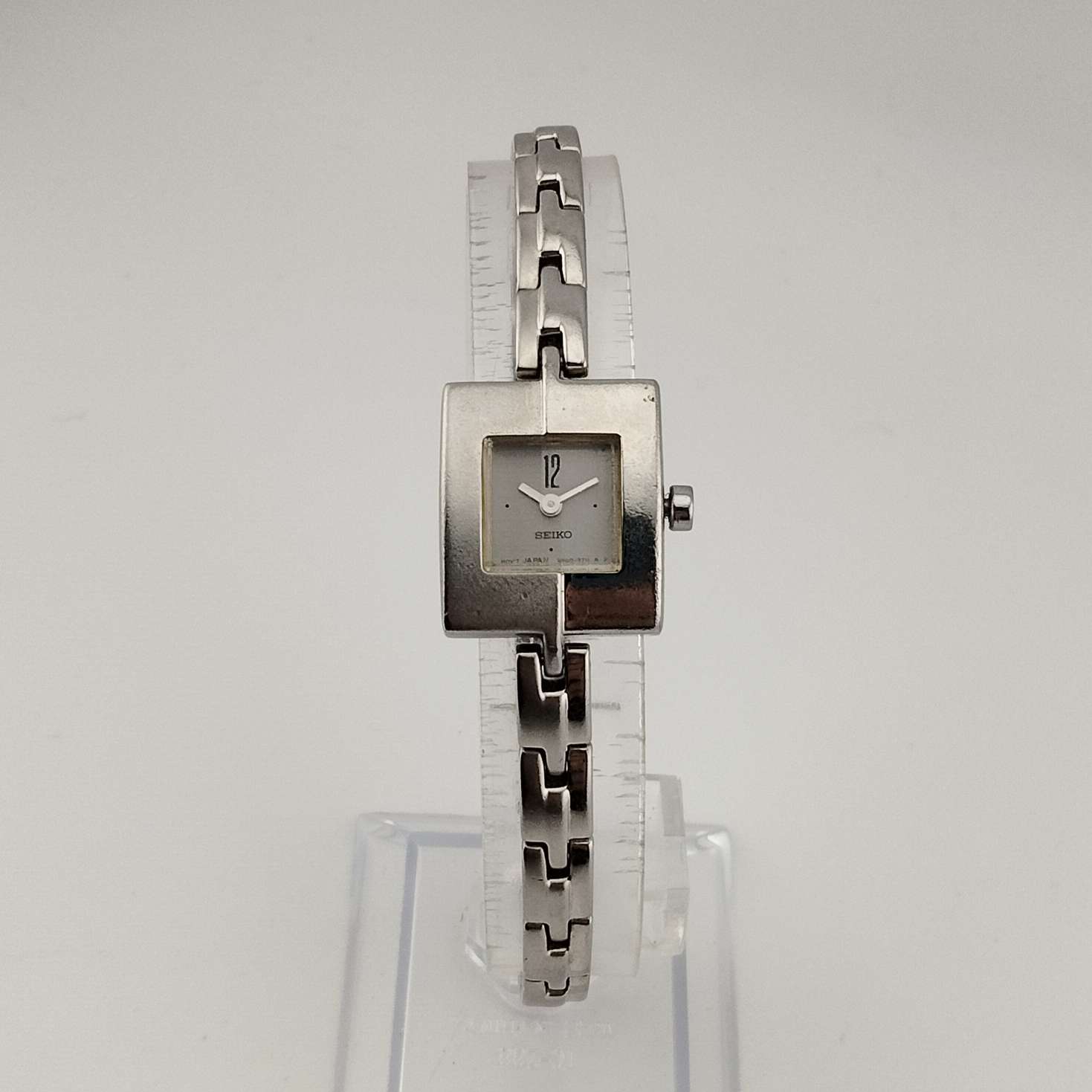 Seiko Unisex Silver Tone Watch, Unique Square Dial, Link Bracelet Strap