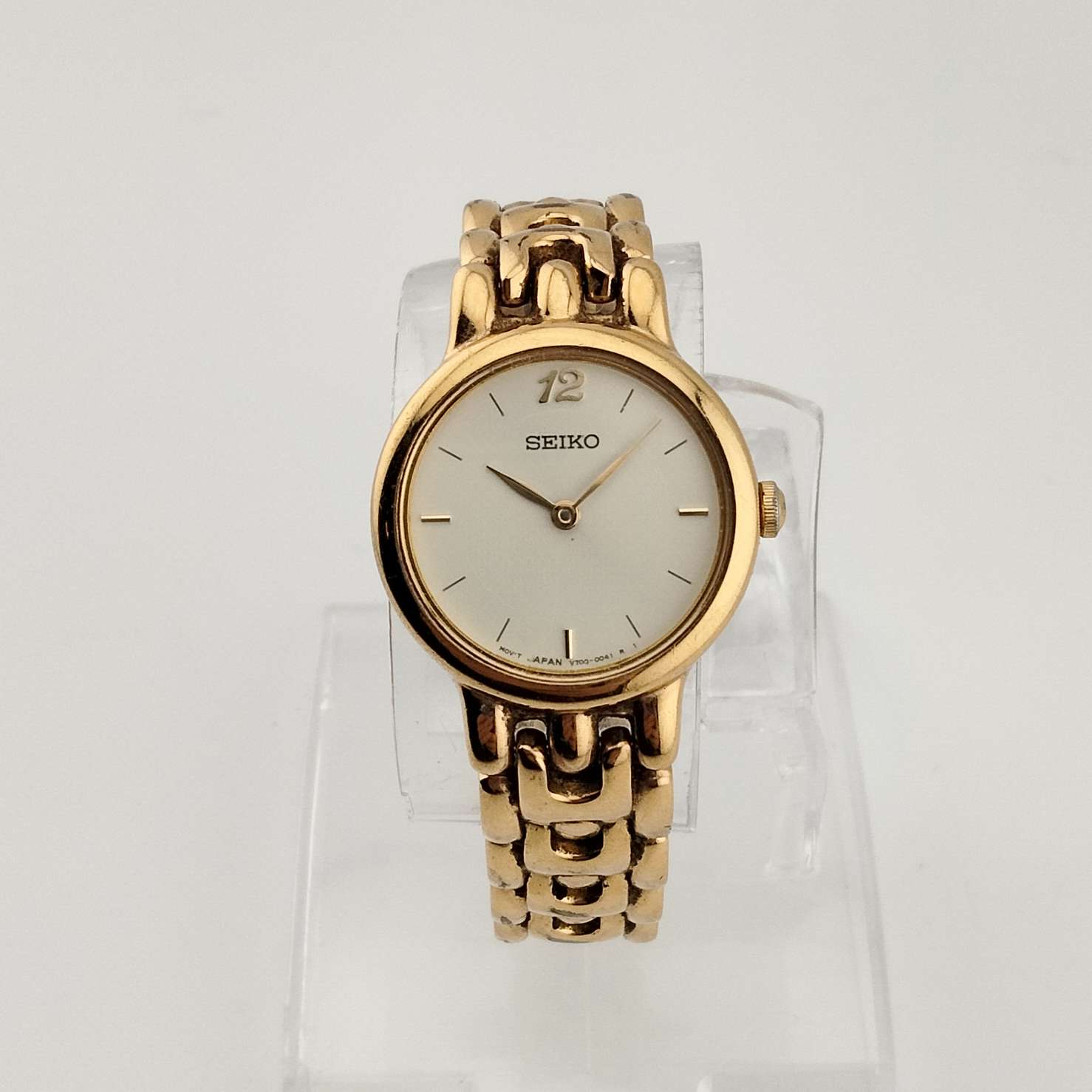 Seiko Women's Gold Tone Watch, Circular Silver Tone Dial, Bracelet Strap