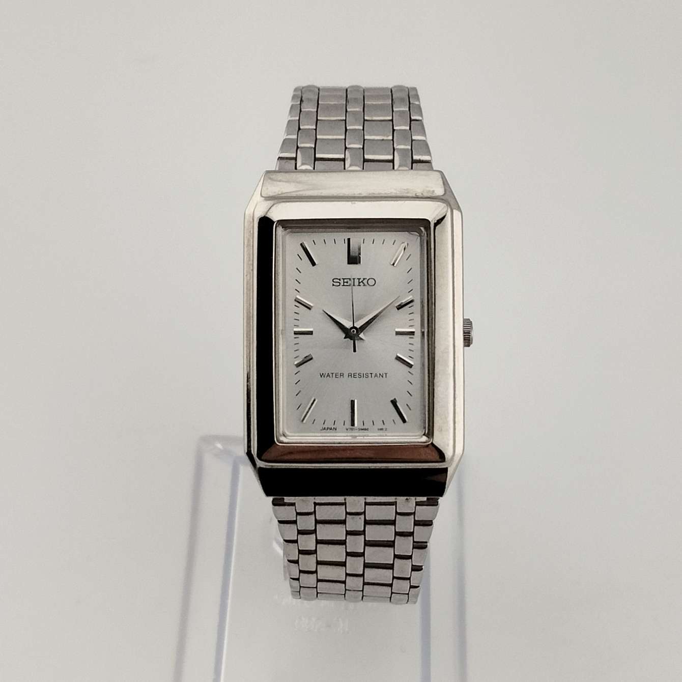 Seiko Unisex Silver Tone Watch, Rectangular Dial, Adjustable Bracelet Strap