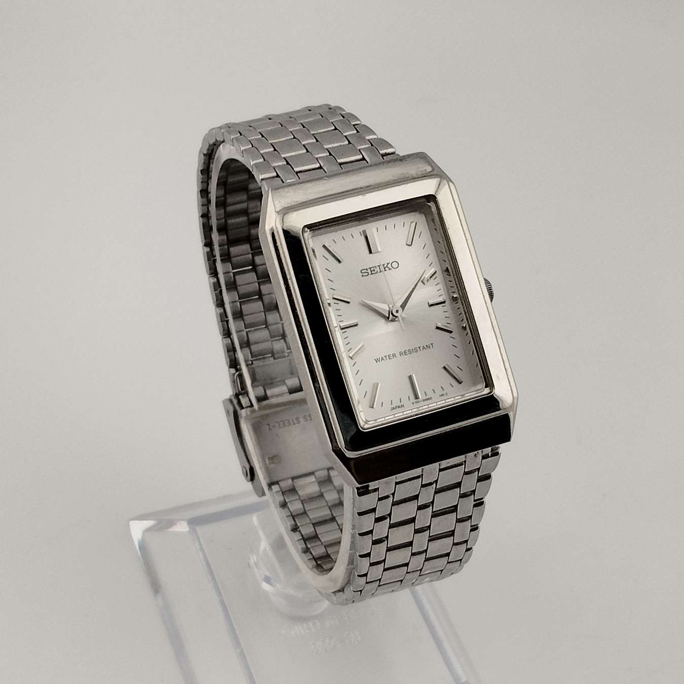 Seiko Unisex Silver Tone Watch, Rectangular Dial, Adjustable Bracelet Strap