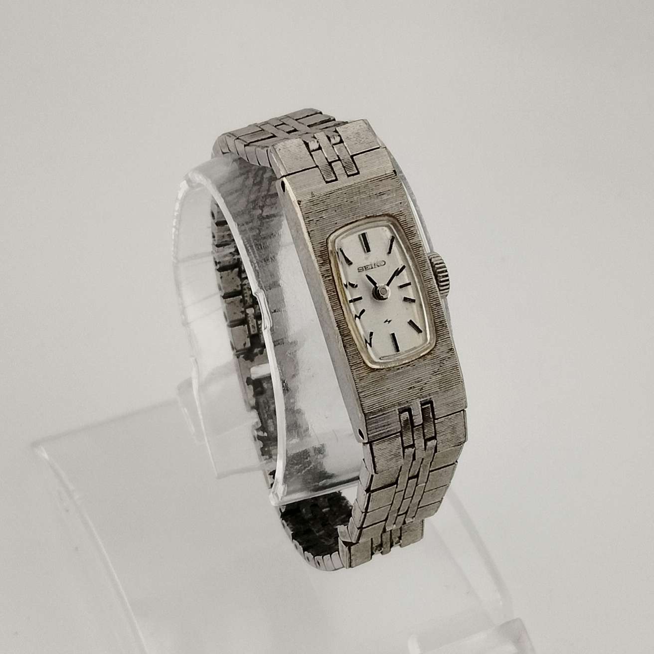 Seiko Quartz Petite Watch, Silver Tone, Elongated Rectangular Dial, Bracelet Strap