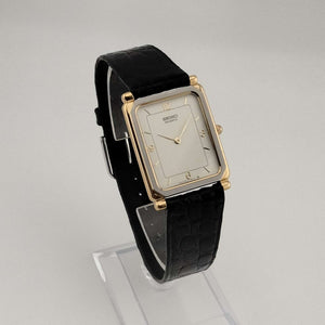 Seiko Unisex Watch, Silver and Gold Tone Details, Rectangular Tank Style Dial, Genuine Crocodile Strap