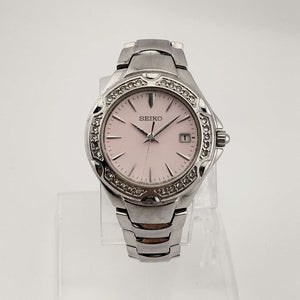 Seiko Women's Silver Tone Watch, Circular Pink Dial, Date Window, Bracelet Strap