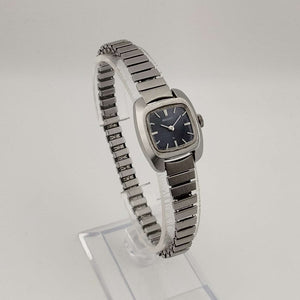 Seiko Silver Tone Watch, Square Blue Dial, Stretch Bracelet Strap