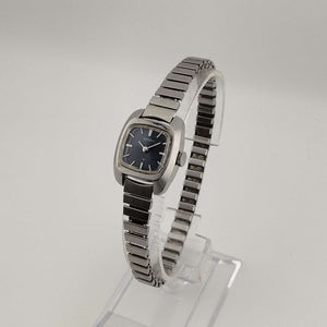 Seiko Silver Tone Watch, Square Blue Dial, Stretch Bracelet Strap