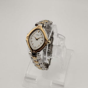 Seiko Unisex Gold and Silver Tone Watch, Unique White Diamond Shaped Dial, Mixed Metals, Bracelet Strap